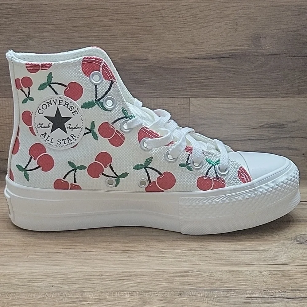 Converse White and Red Cherry High-Tops